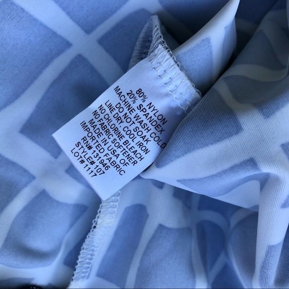 Jude Connally Tunic Top V-neck 3/4 Sleeve Geometric Print Blue White S - Picture 5 of 6